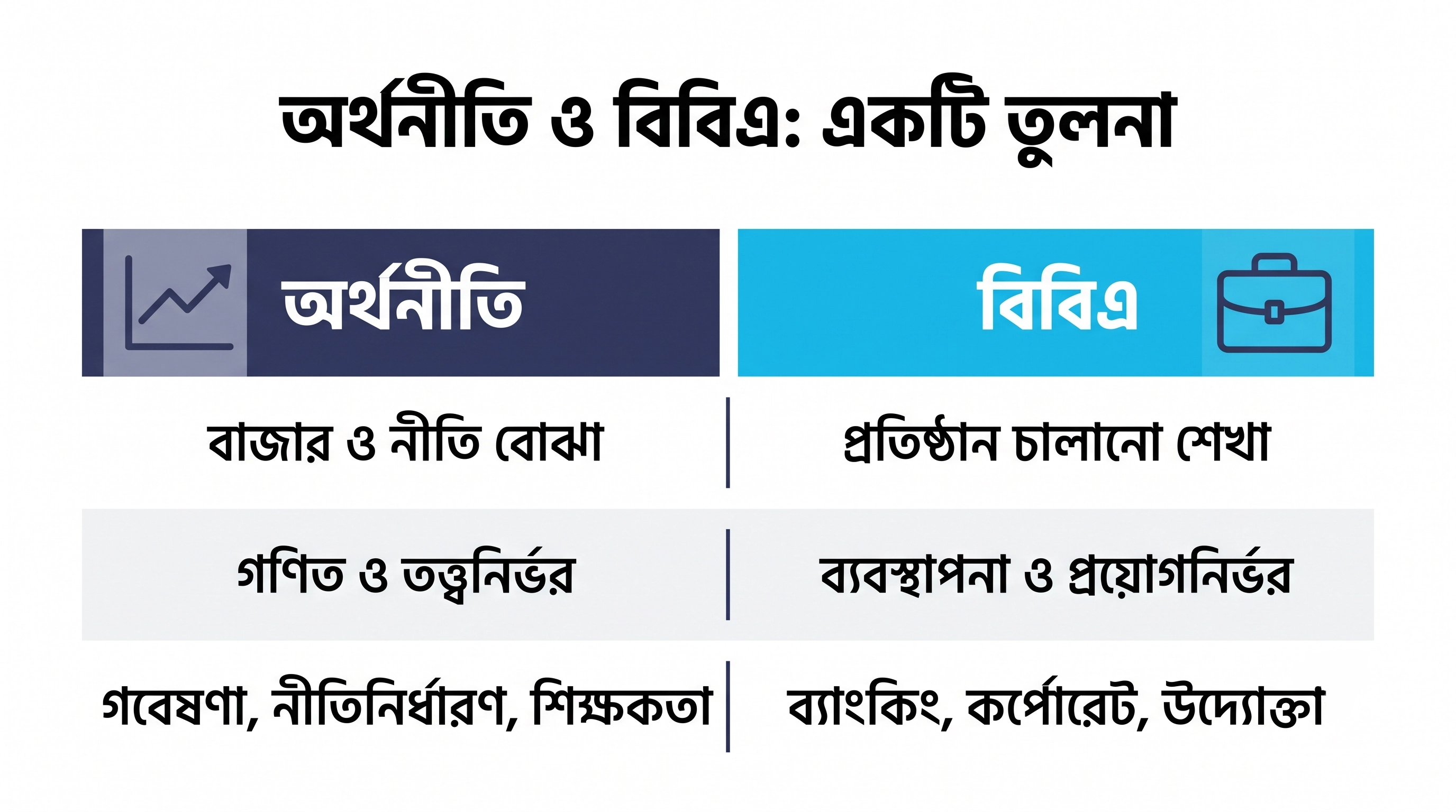অর্থনীতি বনাম বিবিএ তুলনামূলক ইনফোগ্রাফিক
