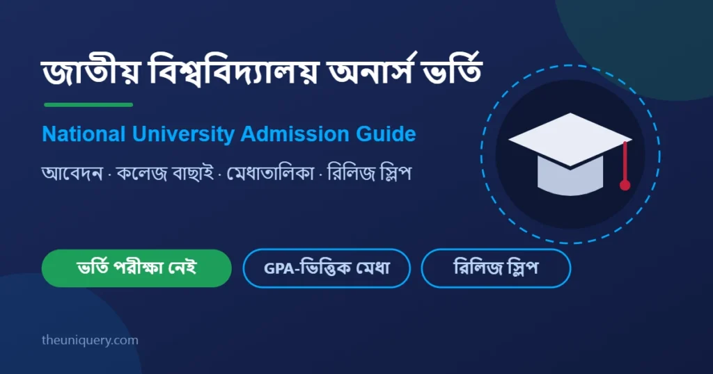 জাতীয় বিশ্ববিদ্যালয় (National University) অনার্স ভর্তি: আবেদন, কলেজ বাছাই ও রিলিজ স্লিপ গাইড